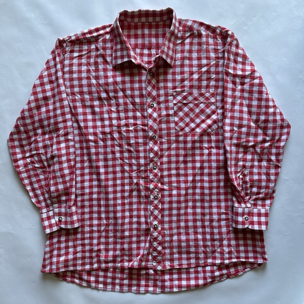 Vintage Checkered gingham picnic monogram plaid long sleeve work shirt